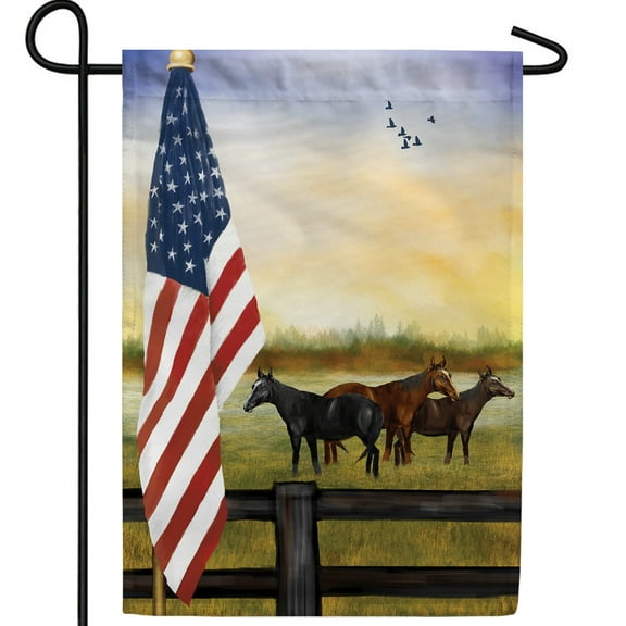 America Forever Patriotic Horse Garden Flag, 12.5 x 18 inches Double Sided, American Flag Horses, Rustic Farmhouse Decor, Fall Seasonal Outdoor Decorations, Outdoor Flag for Yard