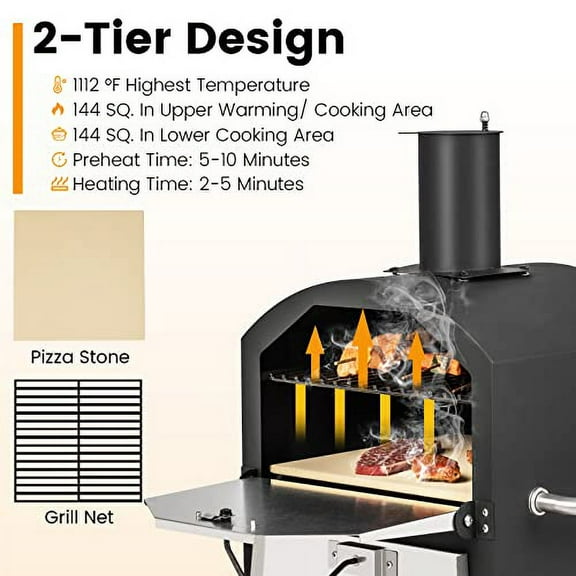 S AFSTAR Outdoor Pizza Oven, Countertop Pizza Maker with 12" Pizza Stone, Folding Legs, Pizza Peel, Removable Cooking Rack, Waterproof Cover, Wood Fire Pizza Ovens for Party BBQ Pa