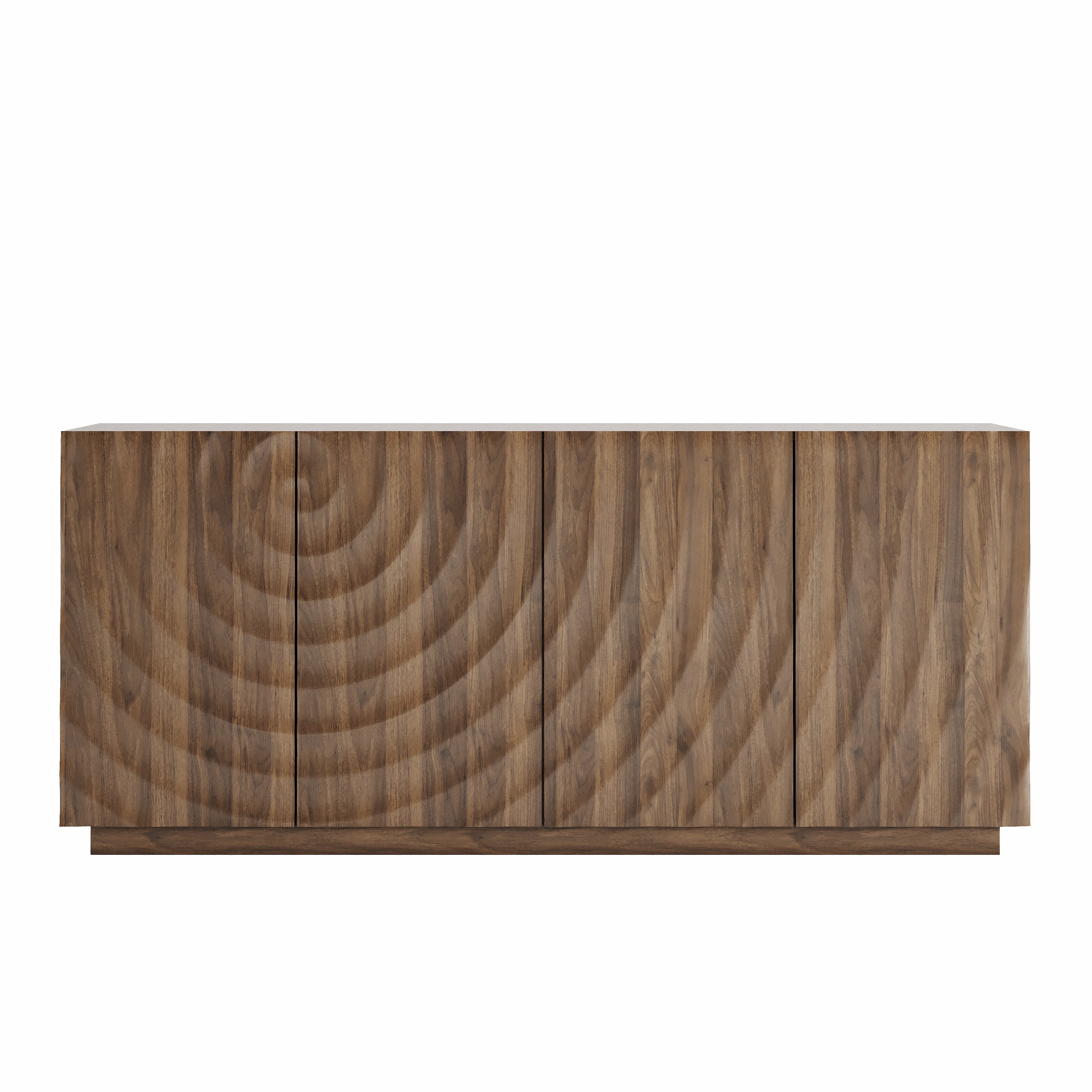 Homy Casa 59 in Modern 4-Door Sideboard Cabinet with Sculpted Ripple Storage Credenza Brown