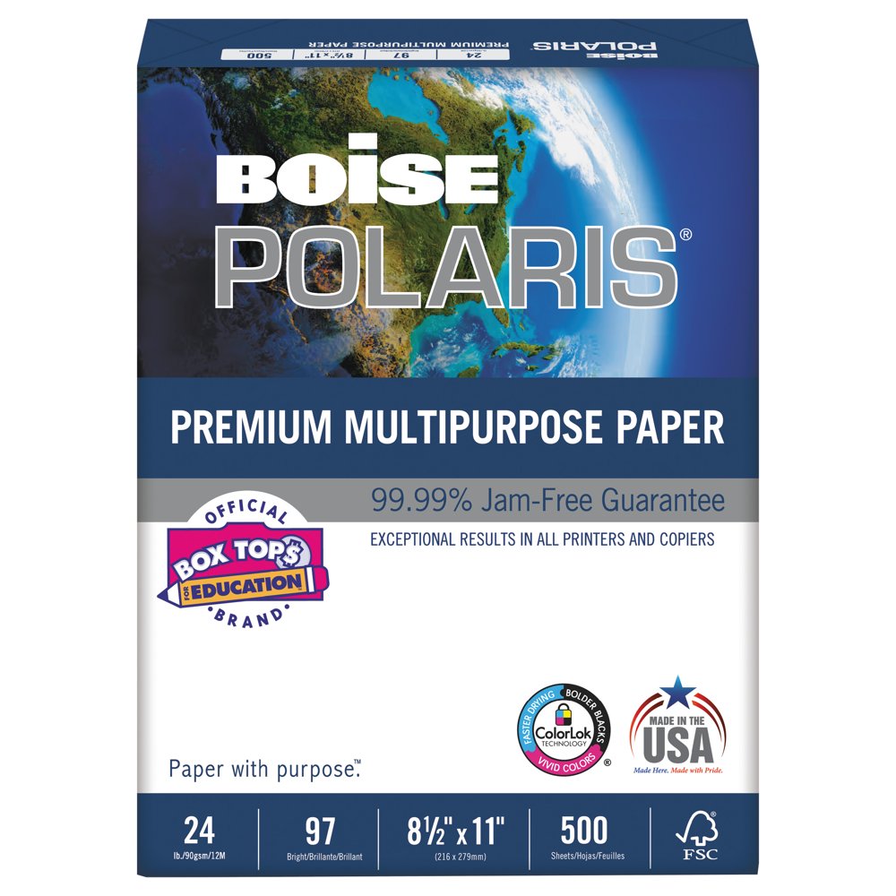 BOISE POLARIS Premium Multipurpose Copy Paper, 8.5" x 11" Letter, 97