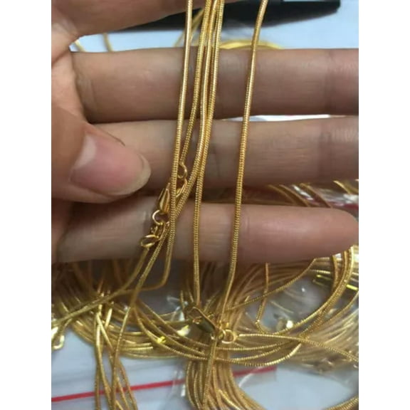 GKNET 5pcs 18K Gold Plated Snake Chain Necklace 1mm For Women Men Fashion Jewelry-16 inch