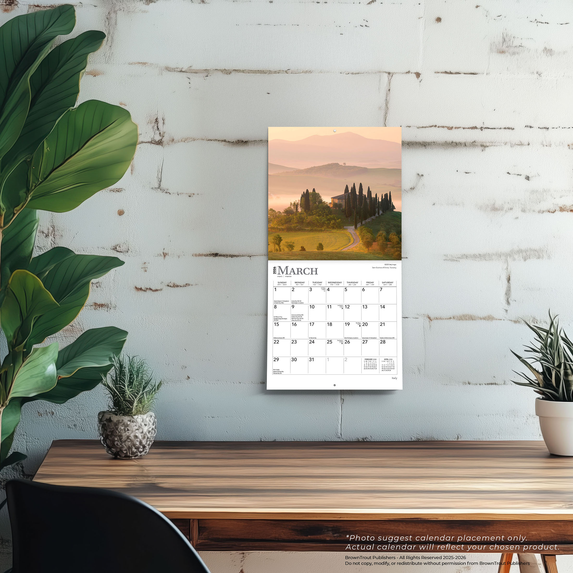 Italy | 2026 7x14" (Hanging) Monthly Mini Wall Calendar | BrownTrout