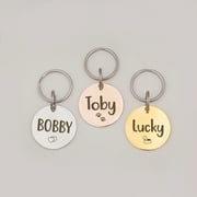 Personalized Round Pet ID Dog Tag - Engravable Name and Icon Licence Key Chain for Collar - Custom Stainless Steel Pet ID Tags - Emergency Tags for Pets - Ship Next Day [Gold]