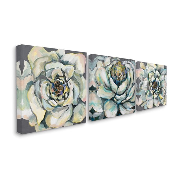 Succulent Blooms Green Yellow Paintings Botanical & Floral Gallery-Wrapped Canvas Print Wall Art, Set of 3, 17x17
