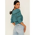 thumbnail image 4 of Patrons Of Peace Women's Woven Lace Smocked Bottom Blouse Blue Large  US, 4 of 4