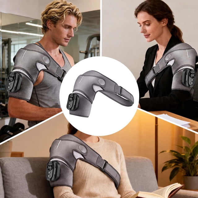 Tong Shoulder Massager Pro – Cordless Heat Device For Neck And Shoulder With Tissue Vibration Adjustable Straps Hands Wrap