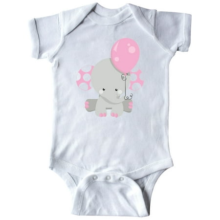 

Inktastic Little Gray Elephant Holding A Pink Balloon Gift Baby Girl Bodysuit