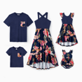 thumbnail image 1 of PatPat Family Matching Sets Deep Blue Tee or Cross Strap Pink Floral High-Low Ruffle Hem Dress, 1 of 4