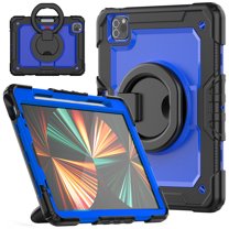 Dteck Case for iPad Air 5th 4th Generation 10.9-inch,iPad Pro 11-inch 2021/2020/2018 Shockproof Rubber Heavy Duty 3-Layer Protection Armor Kickstand Case Handle Cover,Blue Black