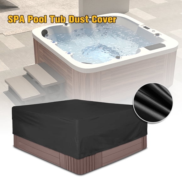 OPTUTUS Outdoor Square Hot Tub Cover, Waterproof Black Oxford Fabric, Drawstring Closure, 85×85×20 inches