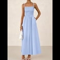 thumbnail image 4 of Vestidos Largos de Verano para Mujer, Vestido Informal con Tirantes Finos, Fruncido, Corte A, y Fluido. Azul XL, 4 of 7