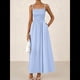 thumbnail image 4 of Vestidos Largos de Verano para Mujer, Vestido Informal con Tirantes Finos, Fruncido, Corte A, y Fluido. Azul XXL, 4 of 7