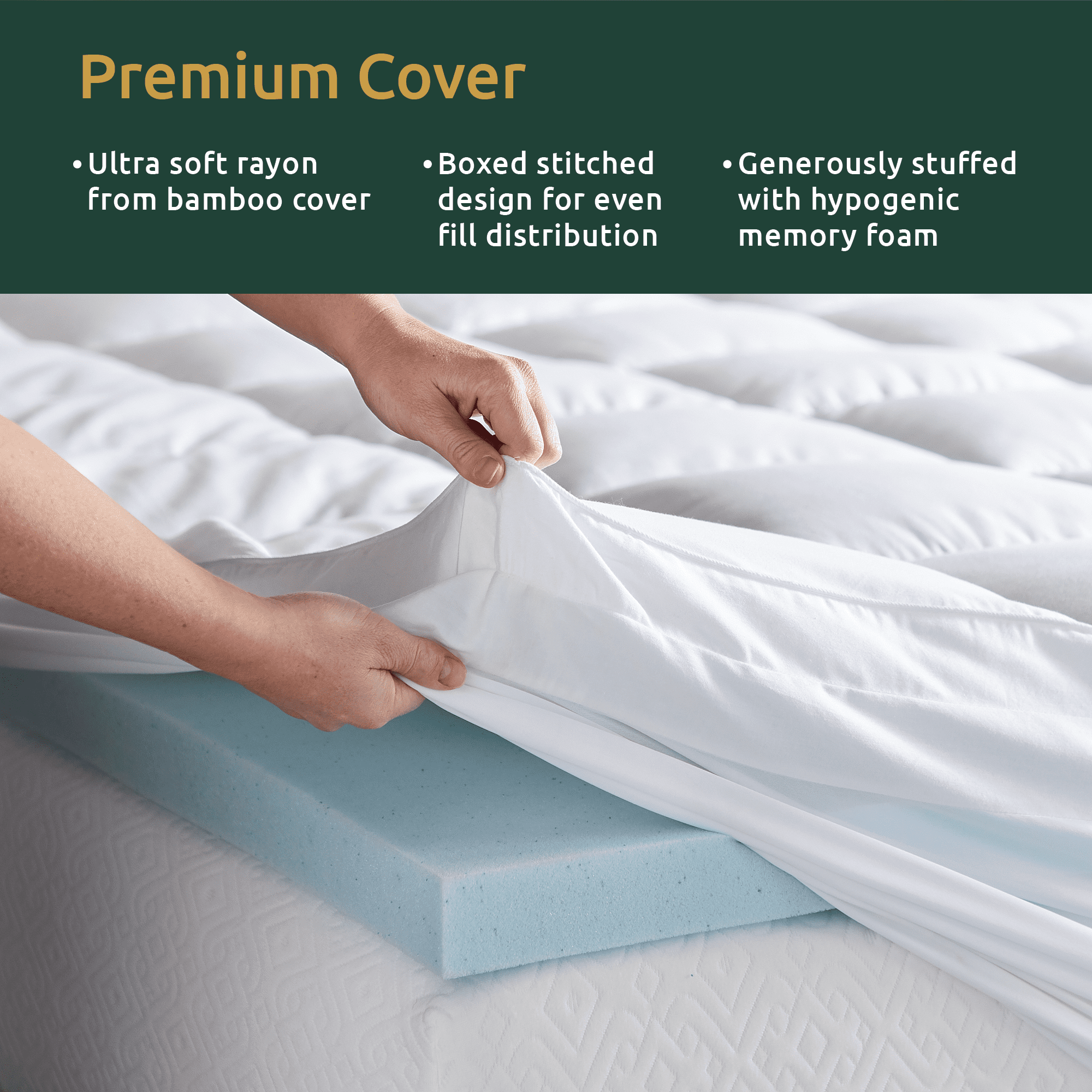 Rest Haven 2-in-1 Dual 4" Down Alternative Plush and Gel Memory Foam Mattress Topper, Queen