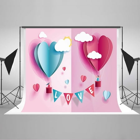Image of GreenDecor 7x5ft Cartoon Loving Hot Air Balloon Photography Backdrop Background 5