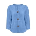 thumbnail image 4 of Xdegoge Button Down Shirts for Women Collarless V Neck Three Quarter Sleeve Casual Relaxed Everyday Wear Loose Fit Solid Linen Textured Breathable Summer Tops, 4 of 4
