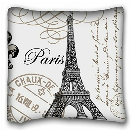 Le Sofa Paris WinHome Paris Eiffel Tower Stamp Square Canvas Pillow Cover Square Cushion Cover for Sofa Size 20x20 inches Two Side Print ()
