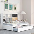 thumbnail image 3 of Bellemave Twin Size Daybed with Storage Shelves and Trundle Twin Platform Bed with Blackboard, Cork Board and USB Port All in One Wooden Bed for Teens, White, 3 of 13