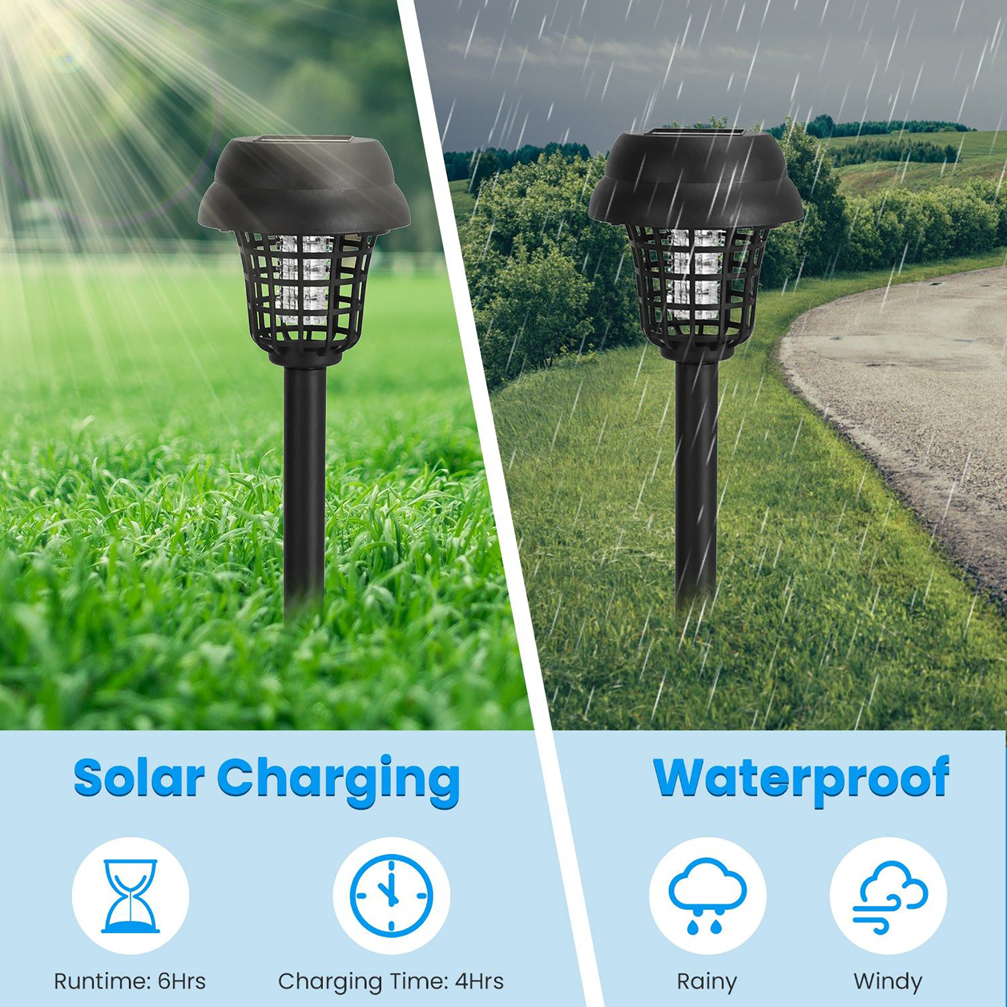 Solar Mosquito Zapper 4-Pack – UV Bug Light with Auto On/Off, Rechargeable & Waterproof for Yard & Patio