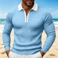thumbnail image 5 of Kvture Men's Knit Golf Shirts Business Casual 1/4 Zip Collar Tshirt Summer Tee Long Sleeve Classic Color Block Tees Blue Pullover XXXL, 5 of 5