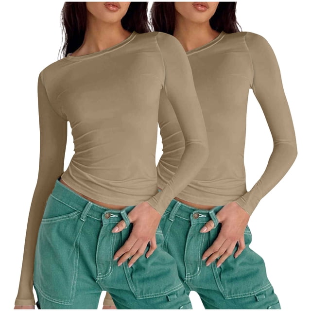 Birdeem T-Shirts à Manches Longues pour Femmes Mode Décontractée Col Rond Couleur Unie T-Shirt à Manches Longues Chandail Tops Manches 3/4 T-Shirts pour Femmes