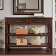 thumbnail image 2 of GZXS 42" Rectangle Console Table with Storage Drawers and Open Shelves, Multi-Purpose Entryway Sofa Table with Solid Wood Legs, Espresso, 2 of 10