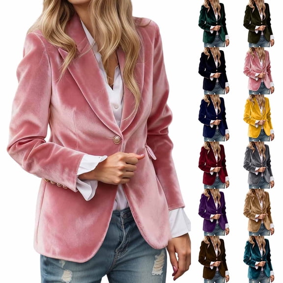 Aihuaihua Womens Velvet Blazer Business Casual Button Down Suit Jacket Vintage Elegant Slim Fit Blazers Work Office Coats RD2 S