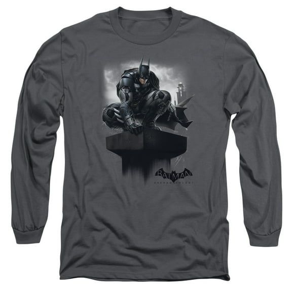 Batman Arkham Knight Perched Long Sleeve T-Shirt Adult 18/1 Charcoal