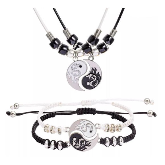 Juego de Collar y Pulsera Yin Yang Dragon, Pulseras de Cordón Ajustables, Colgantes de Dragón Yin Yang MADIOLA Parejas