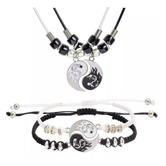 Juego de Collar y Pulsera Yin Yang Dragon, Pulseras de Cordón Ajustables, Colgantes de Dragón Yin Yang MADIOLA Parejas