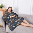 thumbnail image 5 of Oversized Wearable Blanket Hoodie,Blue Highland Cow Flower Pattern Sherpa Blanket Hoodie with Super Pockets,Super Warm Fuzzy Pullover for Women & Men, 5 of 6