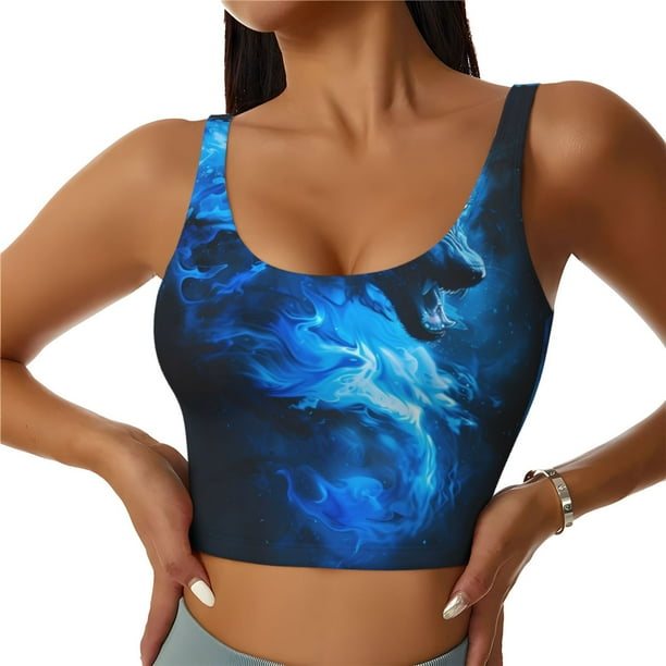Fotbe Wolf Sujetador Deportivo Largo sin Aros para Mujer con Almohadillas y Soporte Medio, Transpirable y Absorbente, Camiseta Tipo Chaleco o Tank Top-Medium