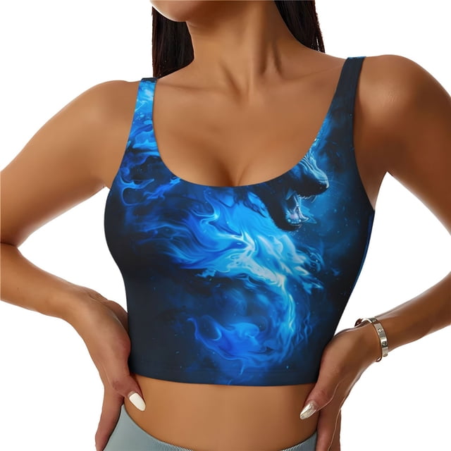 Fotbe Wolf Sujetador Deportivo Largo sin Aros para Mujer con Almohadillas y Soporte Medio, Transpirable y Absorbente, Camiseta Tipo Chaleco o Tank Top-XX-Large