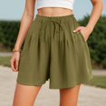 thumbnail image 2 of vigerkar Linen Pleated Casual Ruffle Shorts for Women Comfy Summer Loose Elastic Waist Drawstring Flowy Lounge Shorts with Pockets (AG, S), 2 of 6