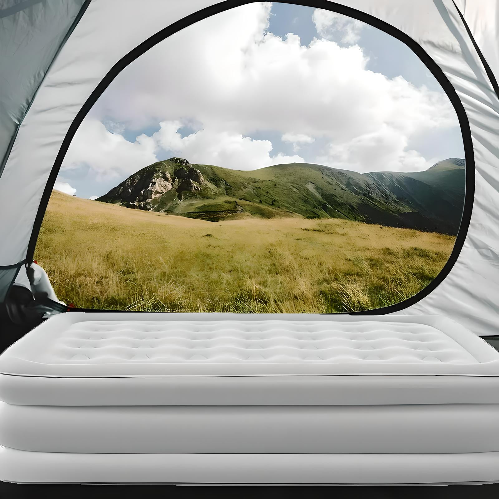 Yyuan 18in Air Mattress, Queen Airbed with Headboard, Inflatable Mattress Camping，Inflatable airbeds for indoor and outdoor use