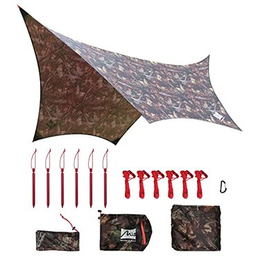 VILLEY Heptagonal Rain Fly Tarp, Waterproof Camping Hammock Tent, 13x11.5Ft, Green