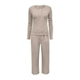 thumbnail image 4 of ManxiVoo Women Pajama Set Long Sleeve Mock Neck Top and Wide Leg Pants Loose Fit Casual Outfit L Size Beige, 4 of 4