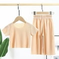 thumbnail image 2 of ZACPNCV Girls 2 Piece Outfits Kids Short Sleeve T Shirts Wide Leg Pants Clothing Sets Khaki 4-5 Years, 2 of 4