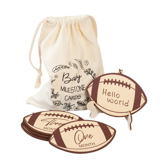 MOMOJIA Wood Football Theme Baby Milestones Markers Discs with Stand and Bag Set for New Parent to Celebrate Every Growth Moment