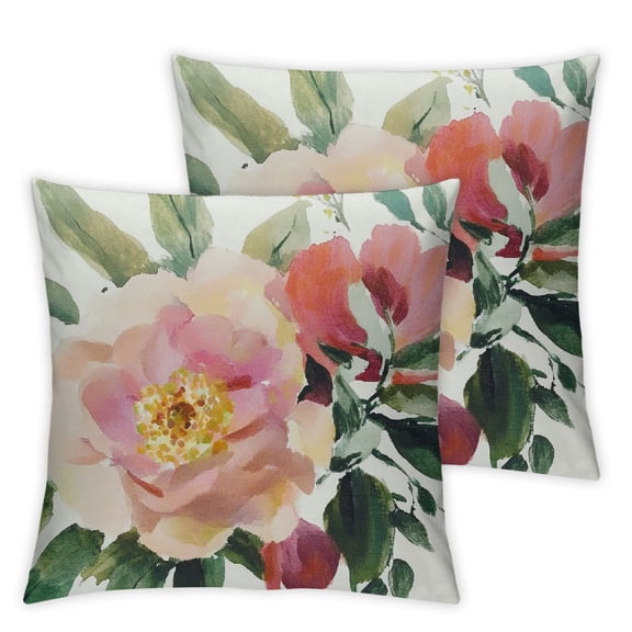 Set of 2 Throw Pillow Cover Colorful Bohemian Peach Floral Boho Watercolor Pink Painterly Decorative Pillow Case Home Decor Square Pillowcase