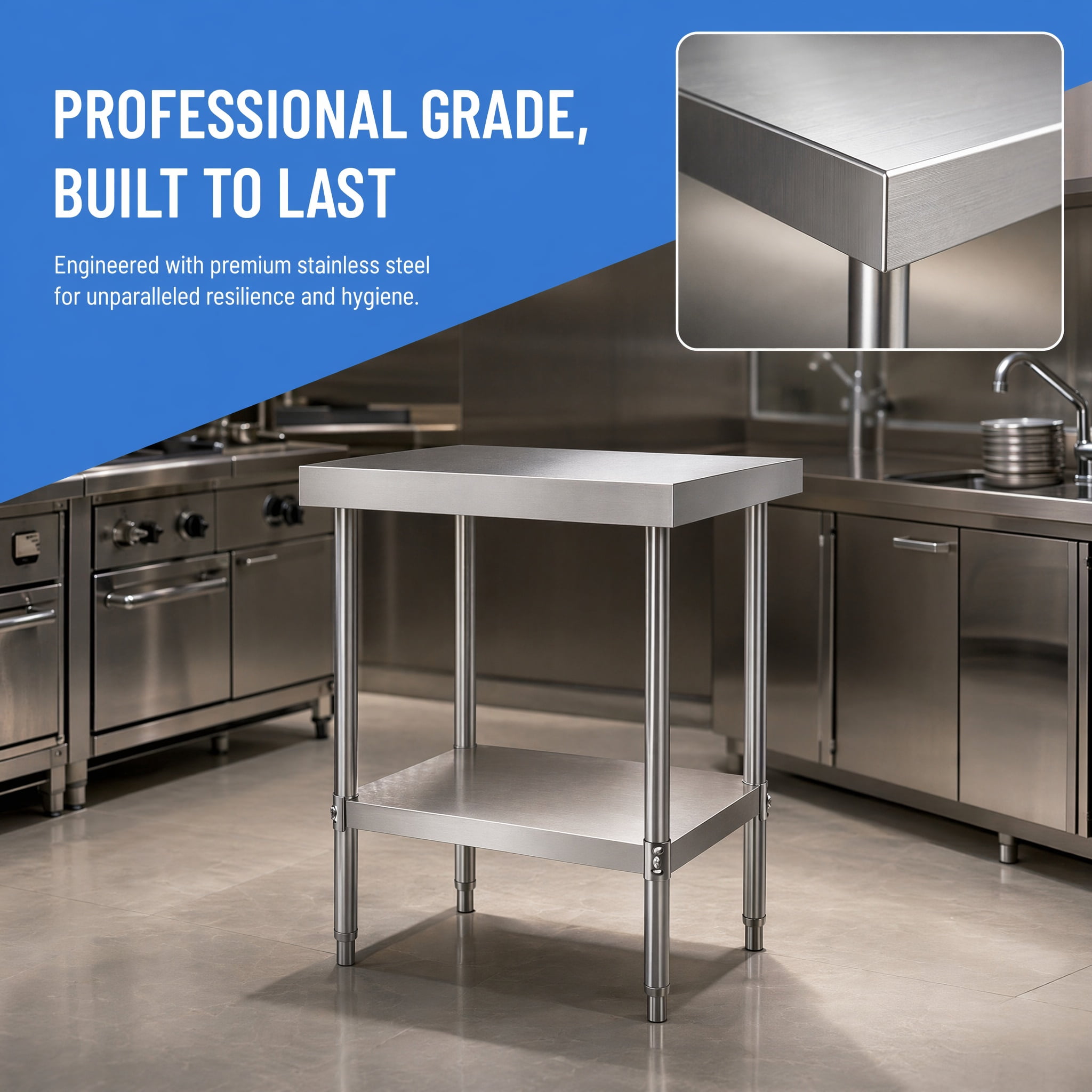 GARITIN 24 x 18 Inch Commercial Work Table, Stainless Steel Kitchen Prep Table with Under Shelf for Restaurant & Home, Silver