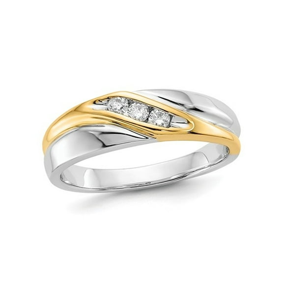 Mens 14K White and Yellow Gold Diamond Wedding Band Ring 1/7 Carat (Ctw H-I, I2-I3) for Men