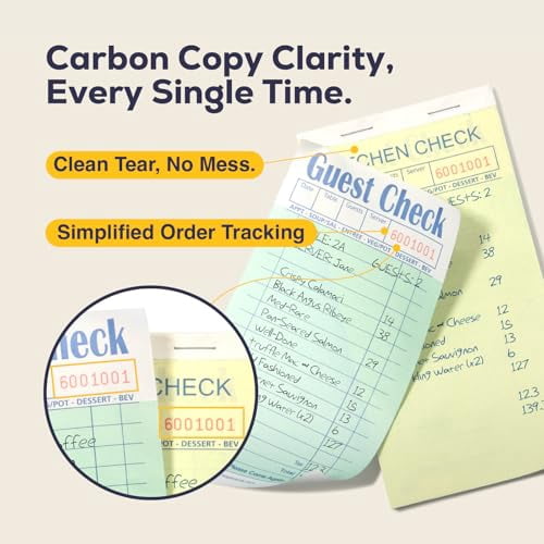 FMP Brands Double Part Guest Check for Servers, Server Note Pads 1000 Sheets (20 Pads), Server Books for Waitress with Carbon Copies, Guest Check 2 Part Carbonless, Receipt Book with Carbon Copies