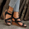 thumbnail image 6 of Womans Sandals Wedge Breathable Open Toe Summer Trend Wedge Heel Sandals Solid Color Women Footwear Comfortable Ankle Strap Walking Beach Shoes Black 6, 6 of 9