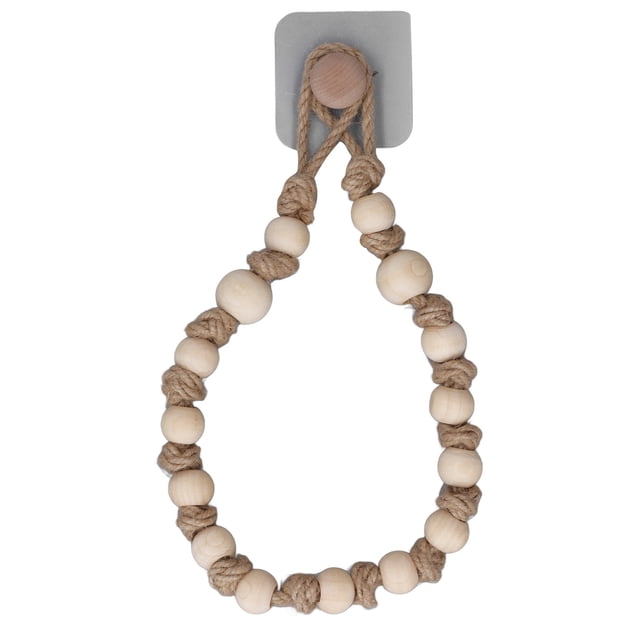 Boho Curtain Tiebacks, Toilet Paper Holder Easy Installation Sturdy Durable For Towel Jute Rope With Wooden Beads 55cm