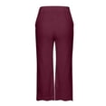 thumbnail image 4 of Wenyuyu Womens Capri Trousers Elastic Waisted Cozy Linen Pants with Pockets Lounge Summer Solid Lightweight Cropped Trousers Wine XXL, 4 of 5