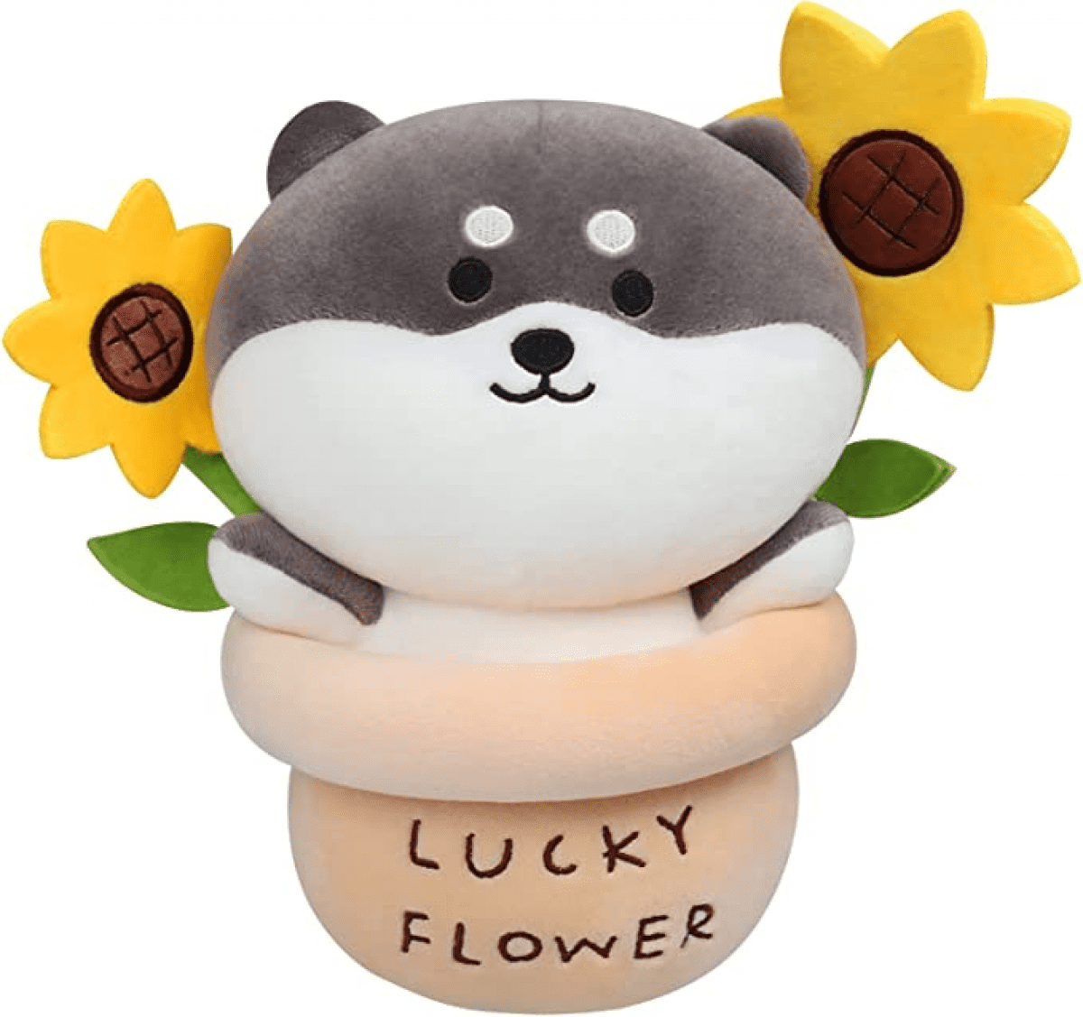TIMPCV Sunflower Husky Plush Toy, 9 Inch Plant Pot Shiba Inu Plush Pillow  Figure, Cute Soft Plant Plush for Office Kids Toys 