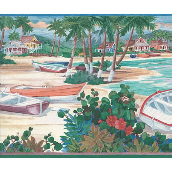 879367 Tropical Beach Scene Wallpaper Border CTC243b