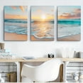 thumbnail image 3 of [2D Flat] Set of 3 Frameless Canvas Wall Art Depicting Beach Sunset, Tranquil Seascape Prints for Indoor/Outdoor Decor, Canvas Artwork of Waves And Sky, Perfect for Home, Office Or Bedroom - Unframe, 3 of 4