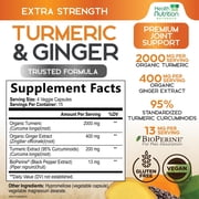 Turmeric Curcumin Supplement - 2000mg Organic Turmeric & 400mg Organic Ginger per Serving - 95% Curcuminoids & BioPerine Black Pepper for Best Absorption & Joint Support, Bottled in USA - 60 Capsules