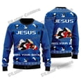thumbnail image 2 of Suéter navideño feo con estampado 3D de Jiu Jitsu con Jesús te respalda para hombres y mujeres, suéter de punto cálido e informal para invierno MY20, 2 of 5